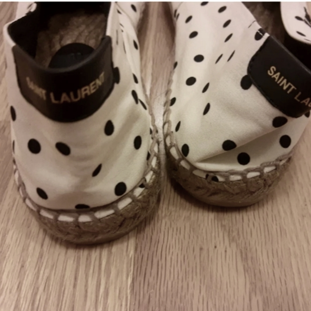 Nwt. Saint Laurent signature espadrilles cream and black pokadots W/Box - Picture 6 of 13